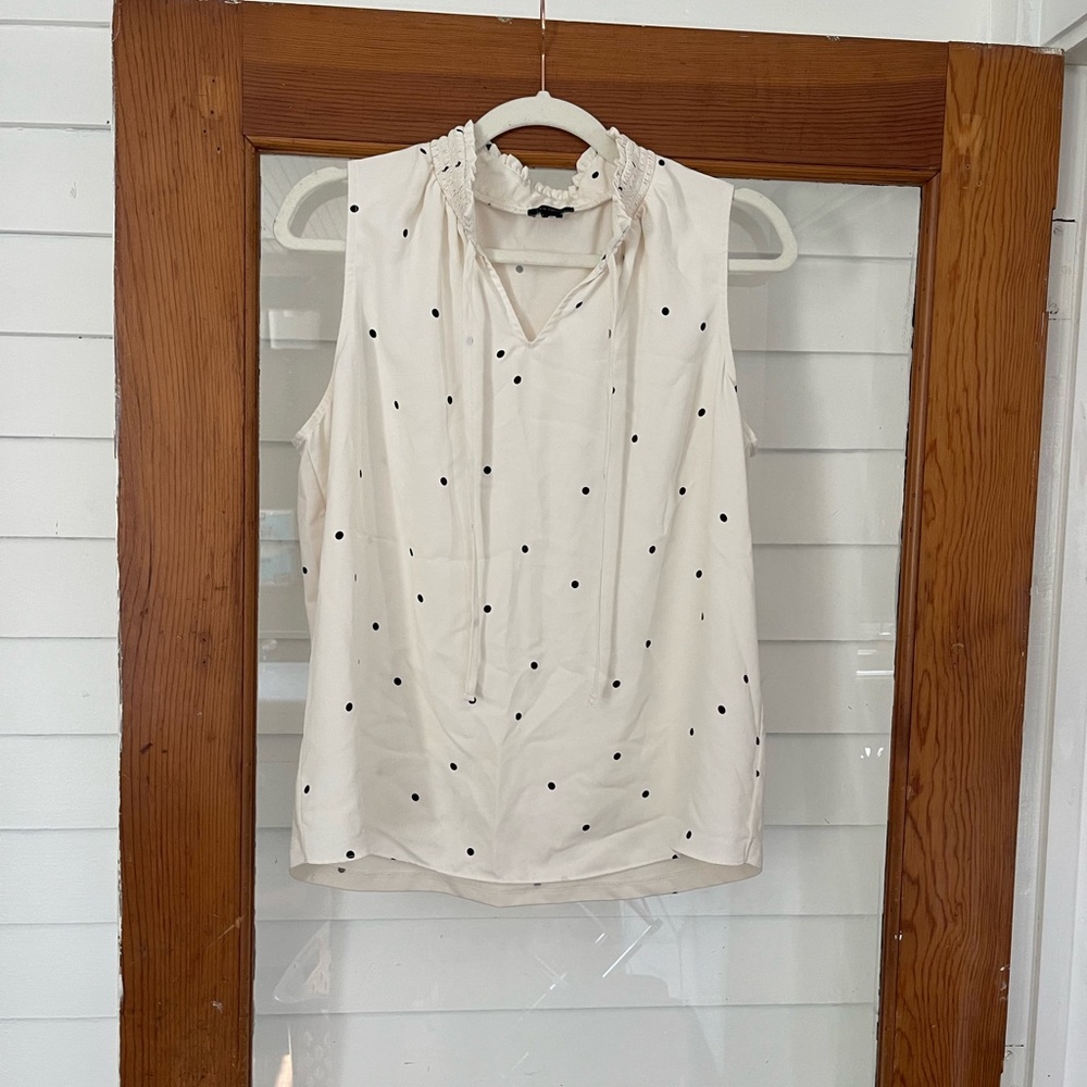 Ann Taylor Cream Sleeveless Top with Black Dots